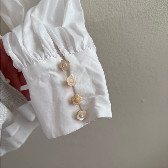 NWT Rebecca Taylor bow tunic top white 8 flower button - Picture 3 of 6